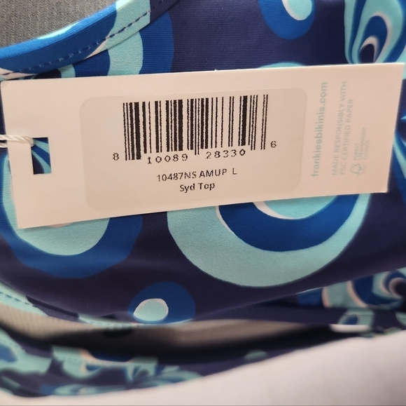 Frankie's Bikinis Syd One Shoulder Sexy Cut-Out Bikini Top Amulet Blue Large - Picture 11 of 13